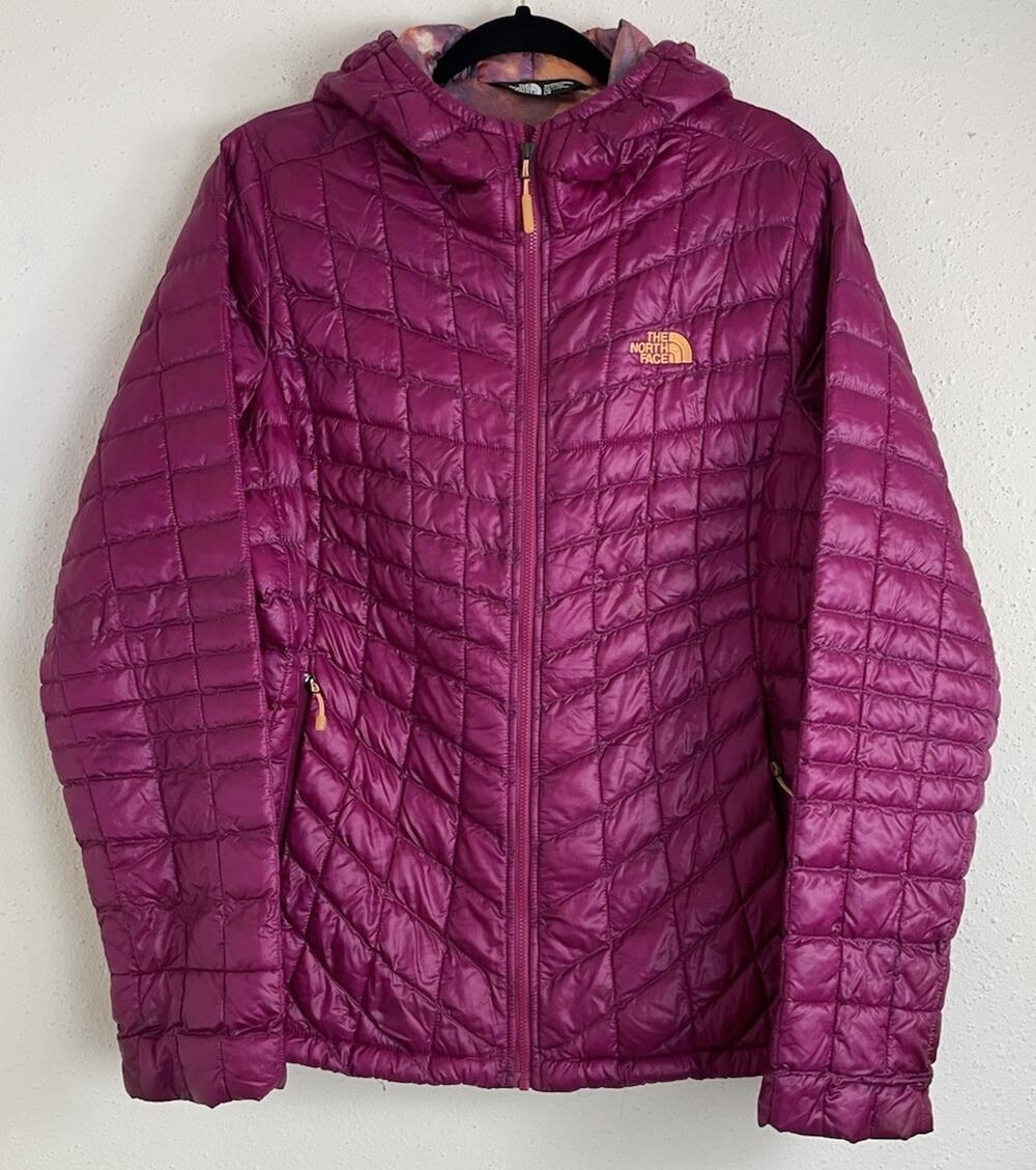 The North Face Womens Large ThermoBall Full Zip Jacket Quilted Puffer Purple
